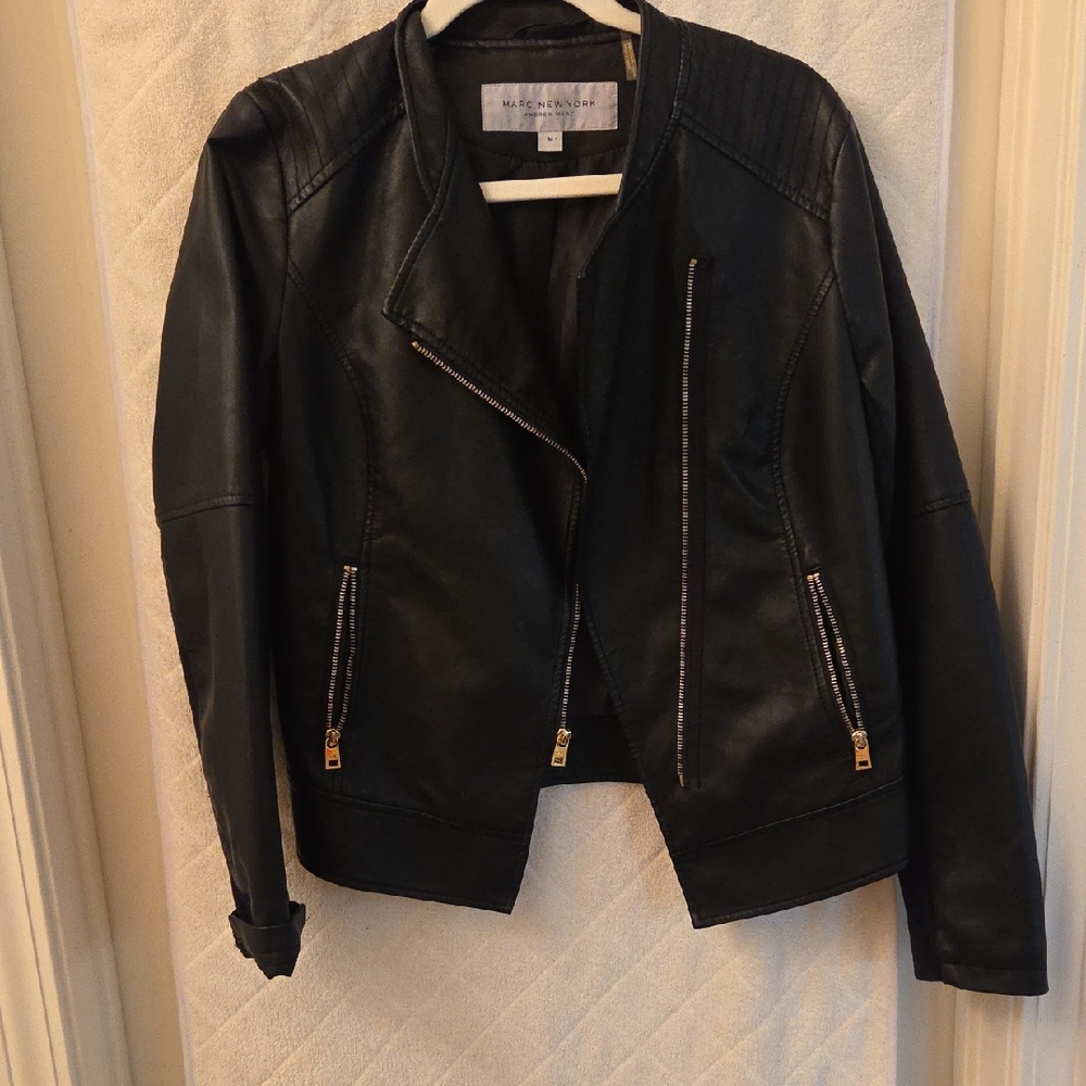 Marc New York Black Leather Jacket with Gold Accents